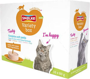 Smølke Soft Paté Katzenfutter Fisch Variationsbox für erwachsene Katzen 32 x 80 g - 32 x 80 g – Bild 1 von 4