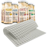 Produktbild von SmoothieCat Mix Leckerli für Katzen mit Huhn, Ente, Fisch und Kaninchen 8x 150 ml plus Trixie Backmatte Grau