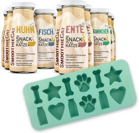 SmoothieCat Mix Leckerli für Katzen mit Huhn Ente Fisch und Kaninchen inklusive Eiswürfelform 12x150 g – Bild 1 von 3
