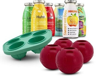 SmoothieDog Funktionssnack Set für Hunde mit 6x 250 ml SmoothieMix und buntem Schleckball aus Naturkautschuk mit 4 Fleischsorten ohne Farb- und Aromastoffe – Bild 1 von 3