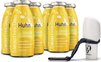 SmoothieDog Hundeschmaus Huhn 6er Pack mit Doggyroller Blau M inklusive Halter und Karabiner - Flüssiges Hundeleckerli ohne Farb- und Aromastoffe für alle Altersstufen - 6 x 250 ml – Bild 1 von 9