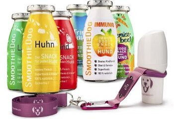 SmoothieDog Hundesmoothie 6er Mix mit Huhn, Rind, Lamm, Ente, Immunio und Veggie sowie Doggyroller Rosa L - Flüssiges Hundeleckerli zucker- und glutenfrei ohne Farb- und Aromastoffe - 6 x 250ml - 7 x 250 ml – Bild 1 von 6