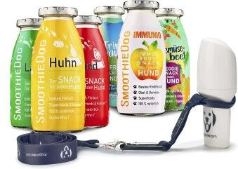 SmoothieDog Hundesmoothie Mix 6x 250 ml mit Doggyroller Blau und Zubehör - Flüssiges Hundeleckerli Huhn, Rind, Lamm, Ente, Immunio und Veggie - Zucker- & glutenfrei - 6 x 250 ml – Bild 1 von 5