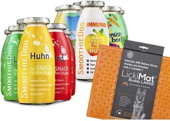 SmoothieDog Hundesmoothie Probierset mit Lickimat Buddy L 12x250 ml getreidefrei mit Huhn, Lamm und Rind - 12 x 250 ml – Bild 1 von 5