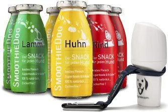 SmoothieDog Klassik Hundesmoothie 6er Mix mit Lamm, Rind und Huhn, getreidefrei und zuckerfrei, inklusive Doggyroller Blau Gr. M - 6 x 250 ml – Bild 1 von 6