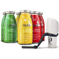 Produktbild von SmoothieDog Klassik Hundesmoothie 6er Mix mit Lamm, Rind und Huhn, getreidefrei und zuckerfrei, inklusive Doggyroller Blau Gr. M - 6 x 250 ml