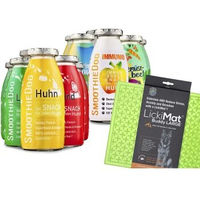 Produktbild von SmoothieDog Probierset für Hunde mit Lickimat Buddy L Grün 12x250 ml Sortiment aus Huhn, Lamm, Rind, Immunio, Trinkpause und Gemüsebeet ohne Farb- und Aromastoffe - 12 x 250 ml