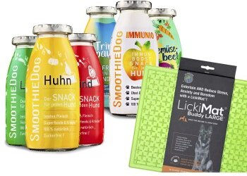 SmoothieDog Probierset Hundesmoothie mit Lickimat Buddy L Grün Set bestehend aus 6x250ml Sorten Lamm Rind Huhn Trinkpause Immunio Gemüsebeet - 6 x 250 ml – Bild 1 von 8