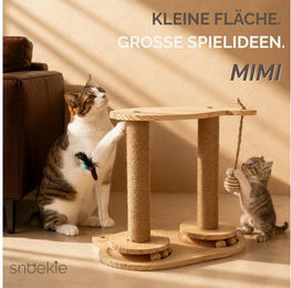 SNOEKIE Katzenspielzeug Mimi aus Naturholz mit Sisal-Kratzstämmen, Kugelbahnen und Feder, 39 x 26 x 36 cm – Bild 1 von 1