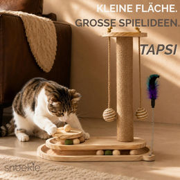SNOEKIE Katzenspielzeug Tapsi aus Kiefernholz mit Sisal-Kratzstamm, 2 Kugelbahnen, Katzenminzebällen und Spielanhänger, 38 x 15 x 41,5 cm – Bild 1 von 1