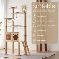 Produktbild von SNOEKIE Kratzbaum aus Holz mit Katzenhaus und Acryl-Körben 170cm Beige Natur