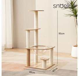 Produktbild von SNOEKIE Kratzbaum aus Naturholz mit transparentem Acryl-Aussichtskorb in Beige