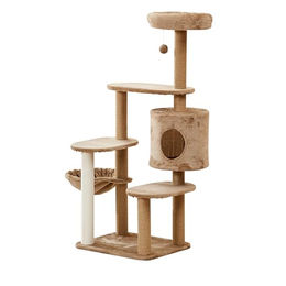 Snoekie Kratzbaum für Katzen aus Plüsch mit Hängemulde und Kuschelhöhle in Beige-Braun – Bild 1 von 9