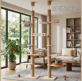 SNOEKIE Kratzbaum für Katzen deckenhoch höhenverstellbar 240–270 cm mit Hängemulde und Sisal in Beige – Bild 1 von 2