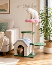 SNOEKIE Kratzbaum mit Katzenhaus aus Plüsch 95cm – Bild 1 von 3
