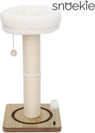 SNOEKIE Kratzsäule für Katzen mit Holzspielbahn, Massiver Holzkugel und Kuschelbett aus Sisal in Natur und Weiß – Bild 1 von 5
