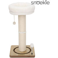 Produktbild von SNOEKIE Kratzsäule für Katzen mit Holzspielbahn, Massiver Holzkugel und Kuschelbett aus Sisal in Natur und Weiß