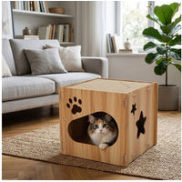 Produktbild von SNOEKIE Würfel-Katzenbett mit Kratzbrett aus Holz und Pappe für Katzen