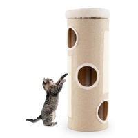 Produktbild von SOARS Kratztonne für Katzen XXL 113 cm mit 3 Höhlen und abnehmbarem Plüschbett Beige