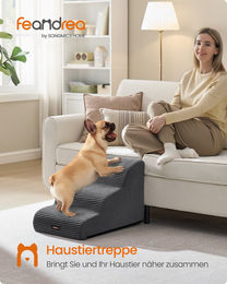 SONGMICS HOME Hundetreppe aus Cord mit Querstreifen in Grau Größe L wasserdicht und rutschfest – Bild 1 von 5