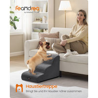 Produktbild von SONGMICS HOME Hundetreppe aus Cord mit Querstreifen in Grau Größe L wasserdicht und rutschfest