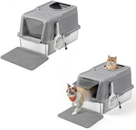 SONGMICS HOME Katzentoilette mit Haube aus Edelstahl XL Grau – Bild 1 von 7