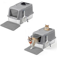 Produktbild von SONGMICS HOME Katzentoilette mit Haube aus Edelstahl XL Grau