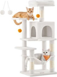 SONGMICS HOME Kratzbaum für Katzen mit Hängematte und Höhle in Weiß aus Plüsch – Bild 1 von 8