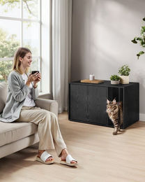 SONGMICS HOME Möbel-Katzentoilette aus Holz mit Klicksystem und Push-to-Open Türen für erwachsene Katzen in XL – Bild 1 von 3