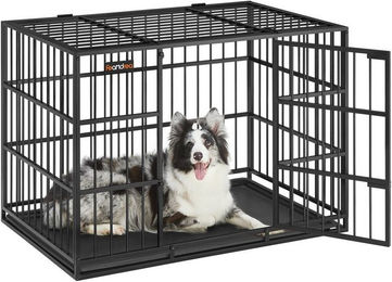SONGMICS HOME Transportbox aus Metall in Schwarz für erwachsene Tiere – Bild 1 von 4