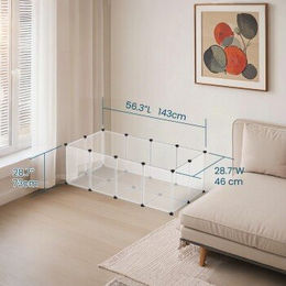 SONGMICS Kleintier Freigehege XL mit Bodenplatten aus Kunststoff für Kaninchen Meerschweinchen und Hamster in Weiß und Grau – Bild 1 von 9