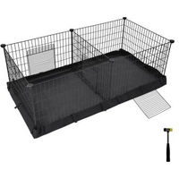 Produktbild von SONGMICS Kleintiergehege mit Trennwand und 3 Türen, Schwarz, mit Oxford-Gewebe Boden für Meerschweinchen, Hamster und Kaninchen