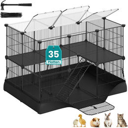 SONGMICS Kleintierkäfig 2-stöckiges Freilaufgehege aus Metall für Kaninchen und Meerschweinchen 93 x 63 x 61,5 cm Schwarz – Bild 1 von 4
