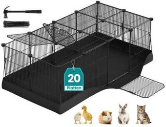 SONGMICS Kleintierkäfig Freilaufgehege mit Doppeltür und wasserresistenter Oxford-Gewebe Unterlage in Schwarz – Bild 1 von 8