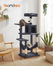 Produktbild von SONGMICS Kratzbaum für Katzen in Grau aus Naturmaterial mit Maßen 55x45x143cm