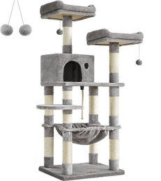 SONGMICS Kratzbaum für Katzen in Grau aus Plüsch 143x55x45cm – Bild 1 von 1