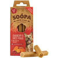 Produktbild von Soopa Dental Sticks Hundeleckerli Cranberry und Süßkartoffel getreidefrei und hypoallergen 100g