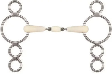 Produktbild von Soyo Happy Mouth 4-Ring Gebiss aus Edelstahl für Pferde in Silber und Weiß