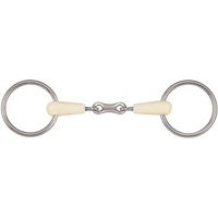Produktbild von Soyo Happy Mouth Gebiss für Pferde mit 2 abnehmbaren Ringen, Doppelgelenk und Kettenglied aus Edelstahl in Silber
