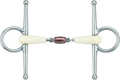 Produktbild von Soyo Stichzaum für Pferde aus Edelstahl mit Kupferrolle in Silber und Beige
