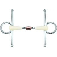Produktbild von Soyo Stichzaum für Pferde aus Edelstahl mit Kupferrolle in Silber und Beige