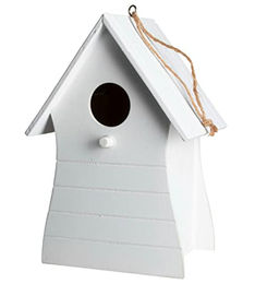 Produktbild von Spetebo Holz Vogelhaus zum Aufhängen Weiß 20 x 14 cm Nistkasten mit Fütterungsluke