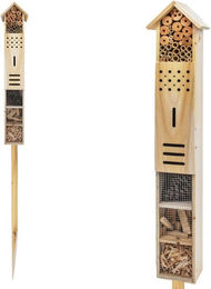 Spetebo Insektenhotel Set aus Holz mit Erdspieß 79 cm Natur Beige - 79 cm – Bild 1 von 2