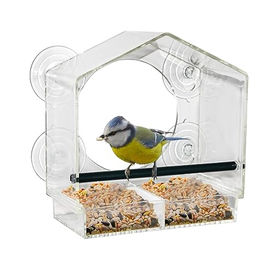 Spetebo Transparentes Vogelhaus aus Kunststoff mit Saugnäpfen und Sitzstange für die Fensterscheibe 20 x 18 cm – Bild 1 von 5