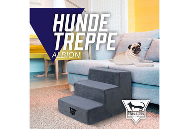 SPOCADO Albion Haustiertreppe 3-stufig für Hunde und Katzen mit Plüschbezug Grau 34 x 38 x 46 cm – Bild 1 von 6