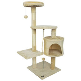 SPOCADO Athletic Kratzbaum für Katzen mit Höhle und Plattform in Beige 112 x 40 x 40 cm – Bild 1 von 5