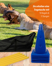 Produktbild von Sportikel24 Agility Cavaletti Kegelhürden Set mit 100 cm Stangen und Tragetasche Blau