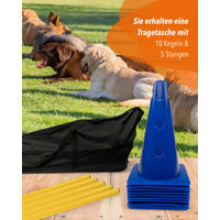 Produktbild von Sportikel24 Agility Cavaletti Kegelhürden Set mit 100 cm Stangen und Tragetasche Blau
