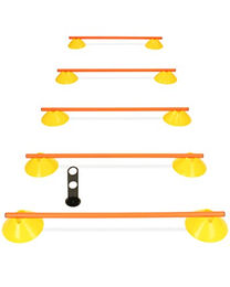 SPORTIKEL24 Cavaletti Mini-Hürden 5er Set aus Kunststoff mit gelben Mulden und orangefarbenen Stangen für Hundetraining und Agility - 5 x 100 cm – Bild 1 von 7