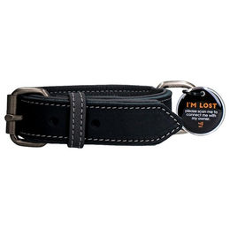 Spotted! Pro Lederhalsband für Hunde mit QR-Pin und Magnetverschluss Schwarz Größe M 50 cm – Bild 1 von 5